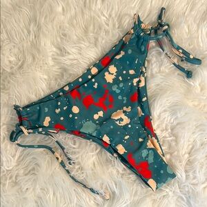 Teal and Red Abstract Bikini Bottom